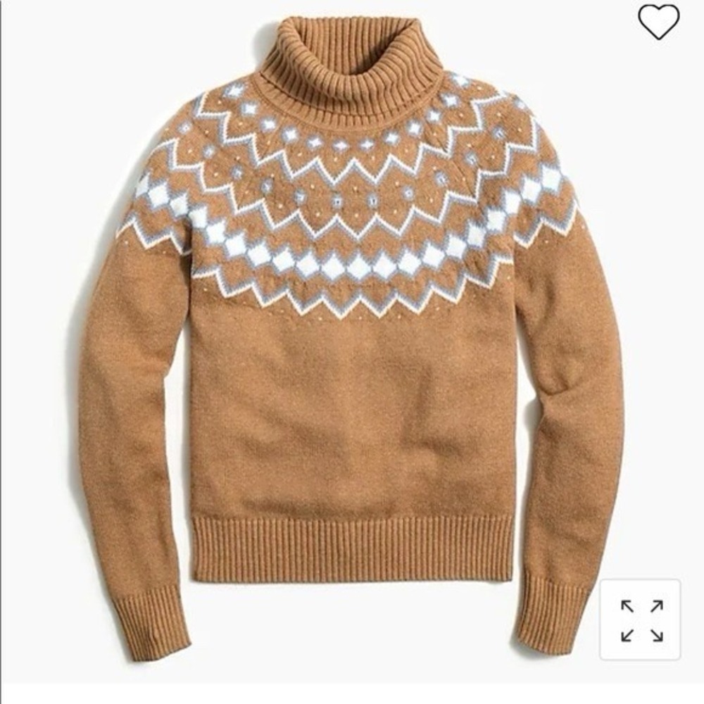 J.Crew Fair Isle Turtleneck Sweater Sz‎ Small Camel Brown Nordic Cotton Knit